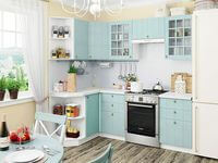 Небольшая угловая кухня в голубом и белом цвете Саранск